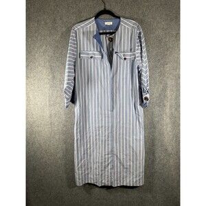 A Love A Dress Women Small Blue Striped Shirt Mock Neck Long Sleeve‎